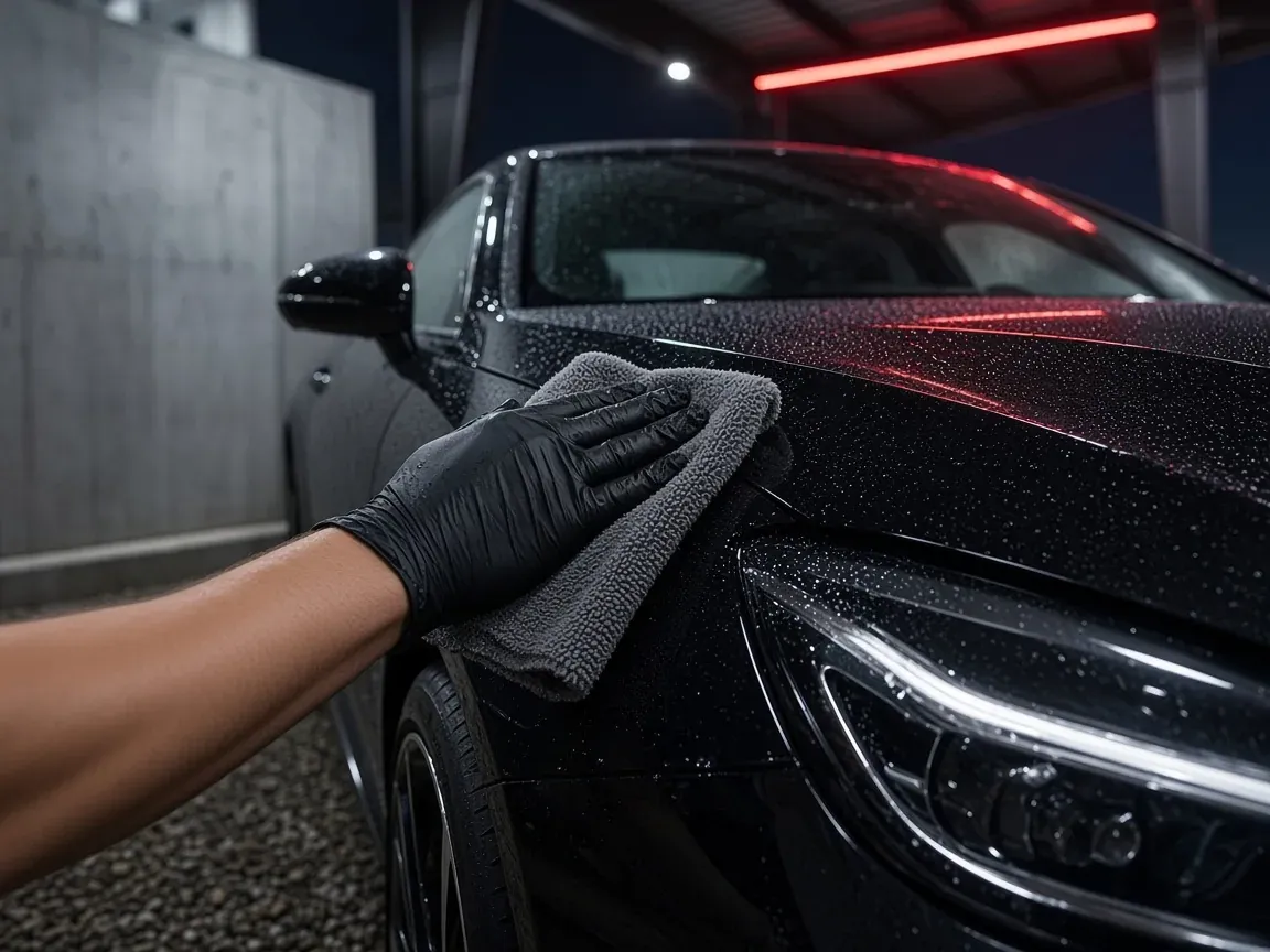 Manos con guantes secando pintura negra con DryKill en El Búnker de Quito